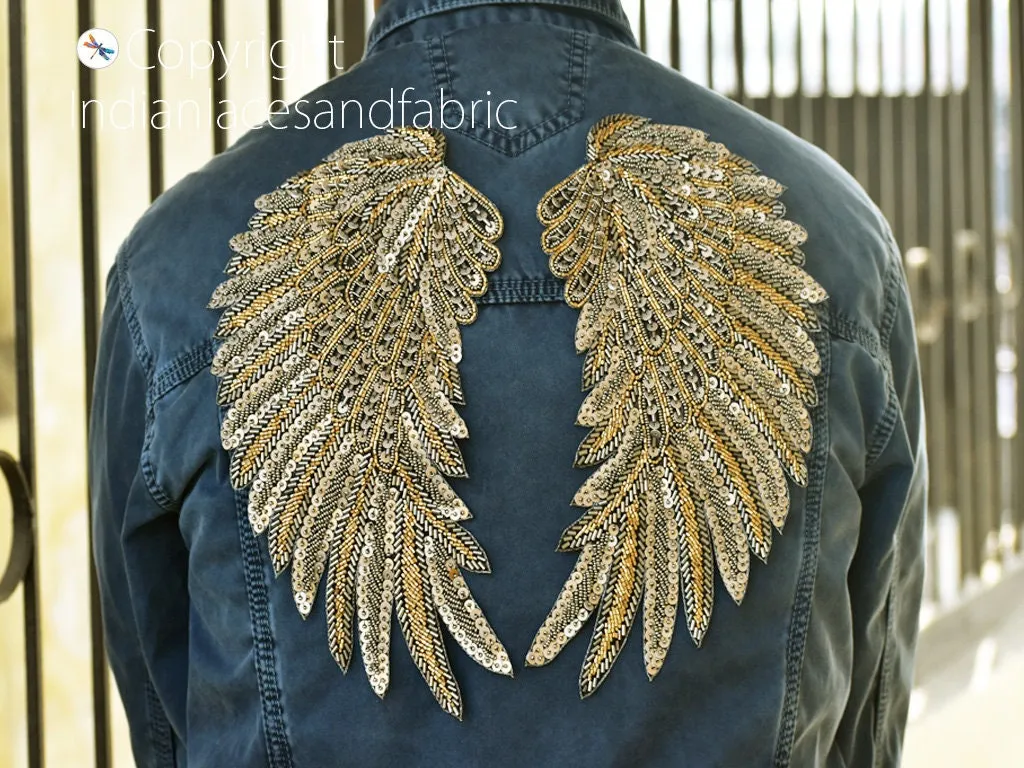 1 Pair Handcrafted Beaded Angle Wings Sew on Denim Jackets Patches Embroidered Patch Decorative Appliques Crafting Cushions Bags Home Decor