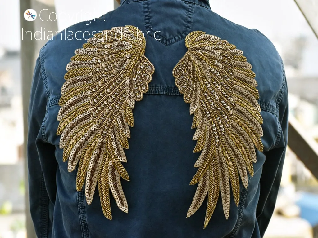 1 Pair Handcrafted Beaded Angle Wings Sew on Denim Jackets Patches Embroidered Patch Decorative Appliques Crafting Cushions Bags Home Decor