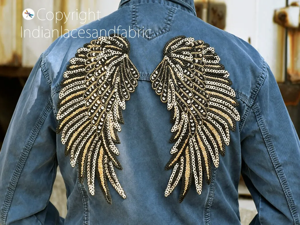 1 Pair Handcrafted Beaded Angle Wings Sew on Denim Jackets Patches Embroidered Patch Decorative Appliques Crafting Cushions Bags Home Decor