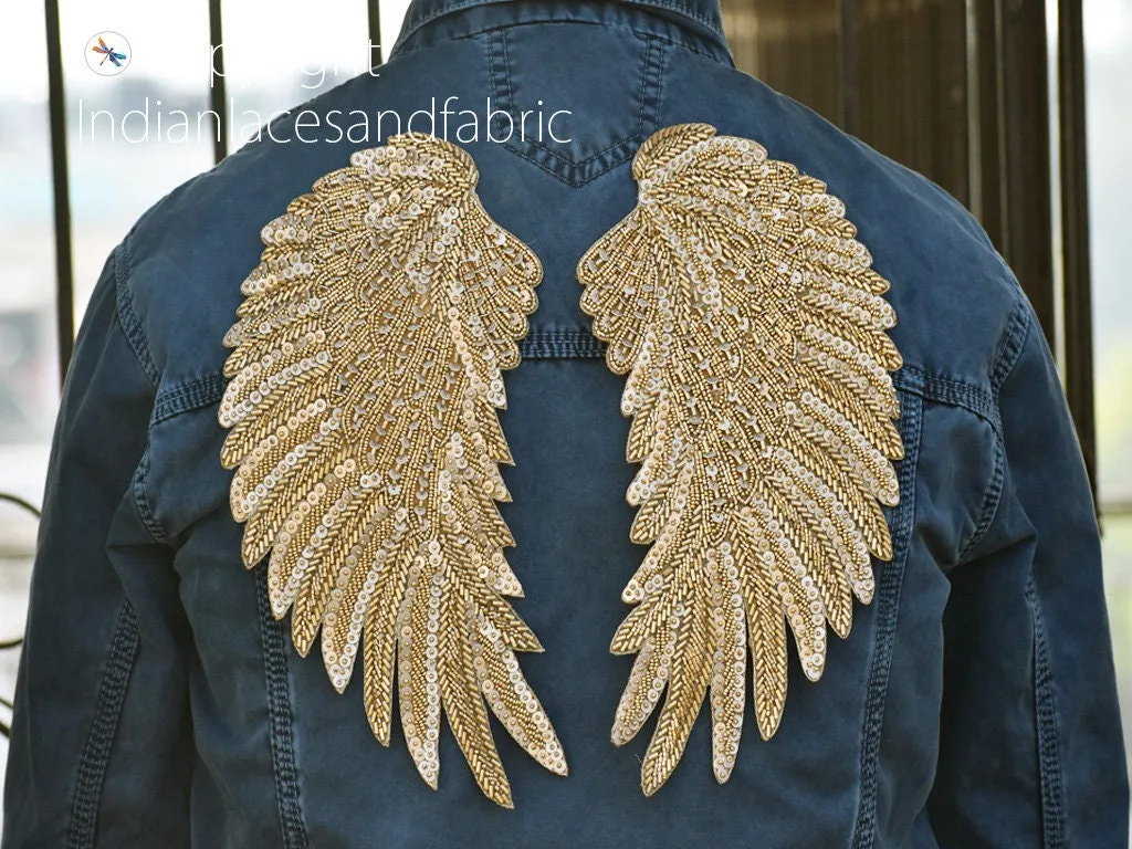 1 Pair Handcrafted Beaded Angle Wings Sew on Denim Jackets Patches Embroidered Patch Decorative Appliques Crafting Cushions Bags Home Decor