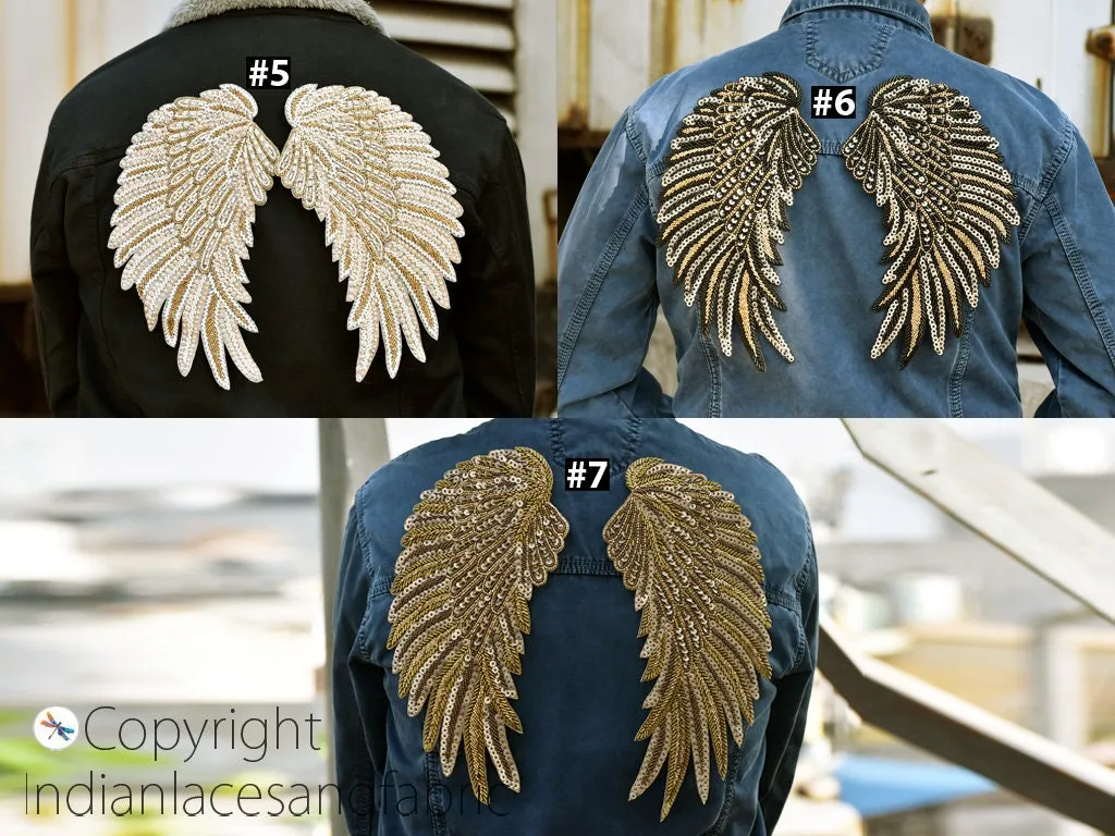 1 Pair Handcrafted Beaded Angle Wings Sew on Denim Jackets Patches Embroidered Patch Decorative Appliques Crafting Cushions Bags Home Decor