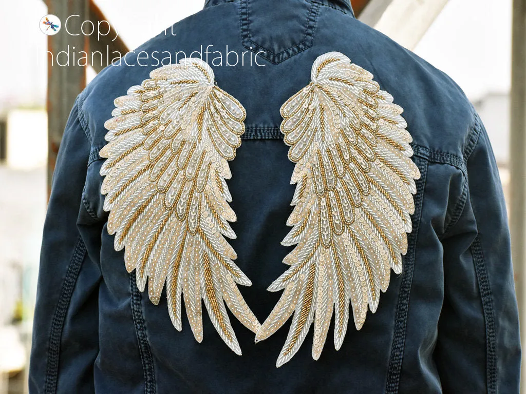 1 Pair Handcrafted Beaded Angle Wings Sew on Denim Jackets Patches Embroidered Patch Decorative Appliques Crafting Cushions Bags Home Decor