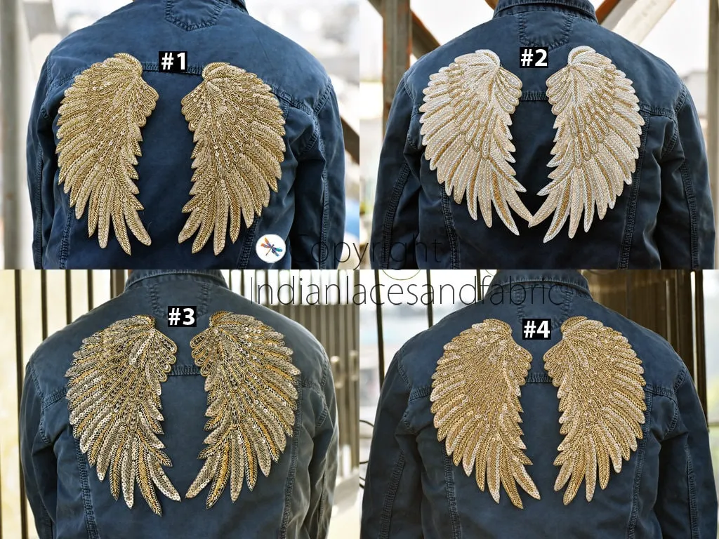 1 Pair Handcrafted Beaded Angle Wings Sew on Denim Jackets Patches Embroidered Patch Decorative Appliques Crafting Cushions Bags Home Decor