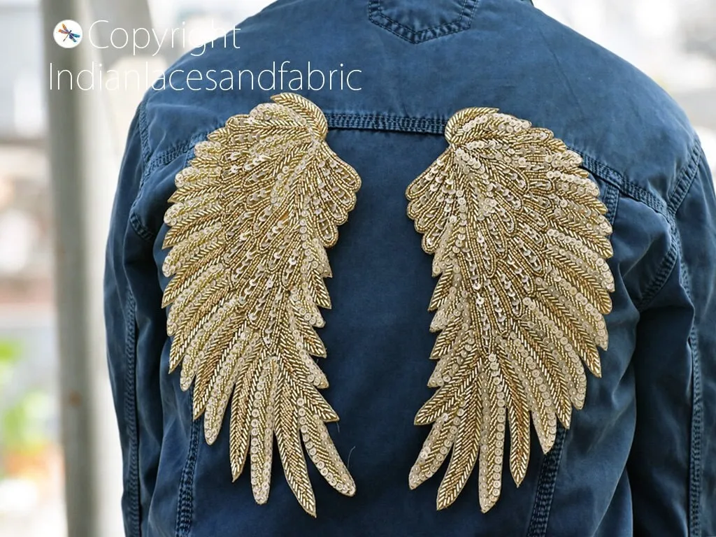1 Pair Handcrafted Beaded Angle Wings Sew on Denim Jackets Patches Embroidered Patch Decorative Appliques Crafting Cushions Bags Home Decor