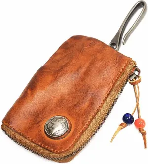 1 Pcs Leather Mini Medieval Pouch Keychain, Coin Organizer, Change Holder, Leather zipper Pouch for Men & Women