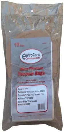 10 Backpack Allergy Vacuum Cleaner Bags Sanitaire/Eureka BV-2 62370 Koblenz #49-5803-9 (Disposable Bag), 49-5810-4 (Cloth Filter bag) Tornado * * C352-2500 Power-Flite * * C352-2500, Tennant 9007784,