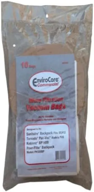 10 Backpack Allergy Vacuum Cleaner Bags Sanitaire/Eureka BV-2 62370 Koblenz #49-5803-9 (Disposable Bag), 49-5810-4 (Cloth Filter bag) Tornado * * C352-2500 Power-Flite * * C352-2500, Tennant 9007784,