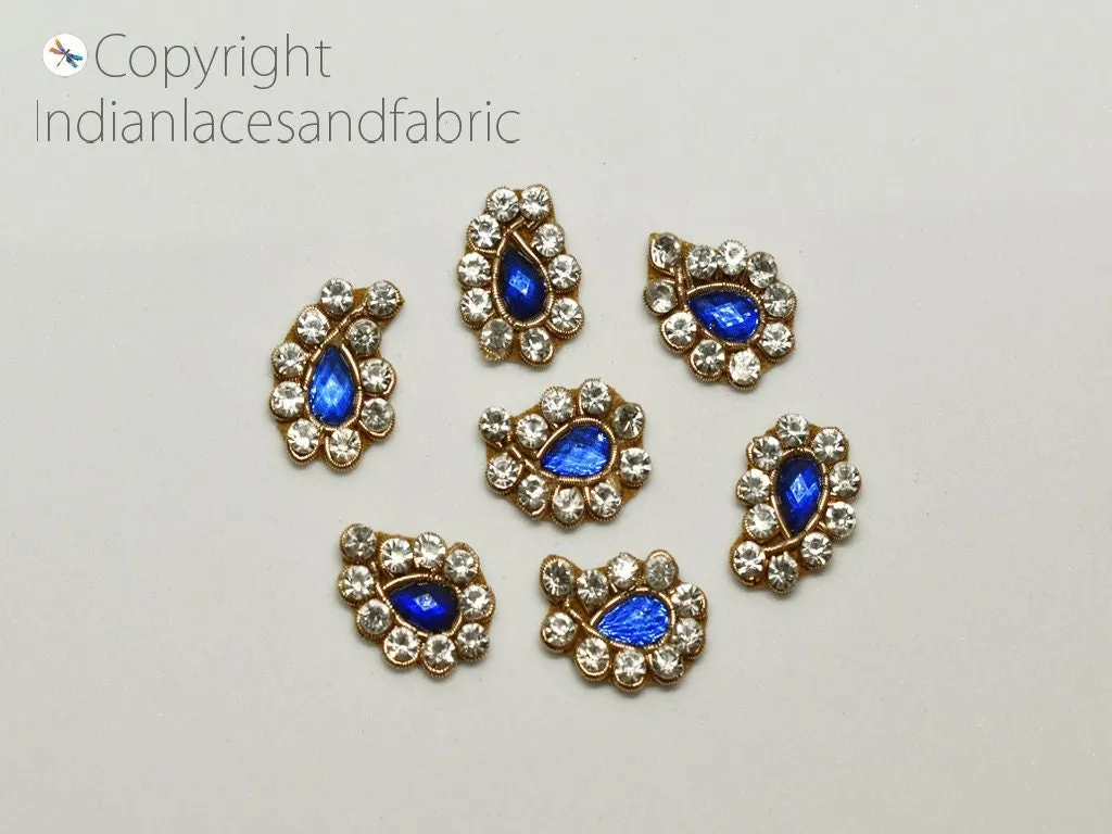 100 Indian Hand Crafted Beaded Rhinestone Paisley Appliques Beaded Bridal Appliques Sewing Dress Patch DIY Crafting Sewing  Patches