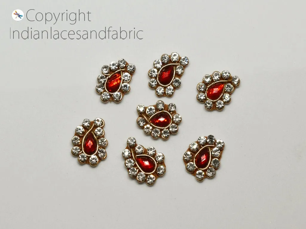 100 Indian Hand Crafted Beaded Rhinestone Paisley Appliques Beaded Bridal Appliques Sewing Dress Patch DIY Crafting Sewing  Patches
