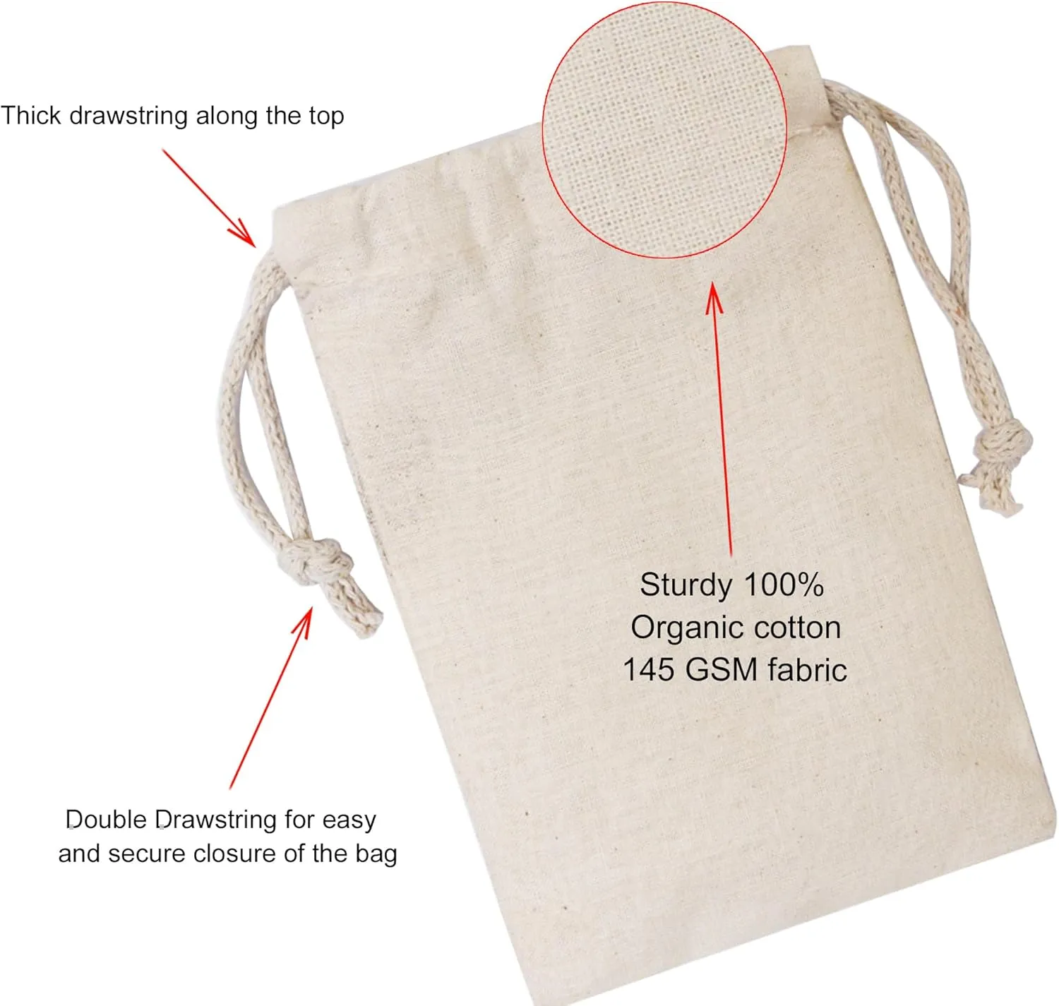 100Pcs 3 x 4 Inches Premium Cotton Muslin Double Drawstring Bags, Reusable Bag Natural Cotton Bags with Drawstring Produce Bags Bulk Gift Bag Jewelry Pouch for Party Wedding Home Storage
