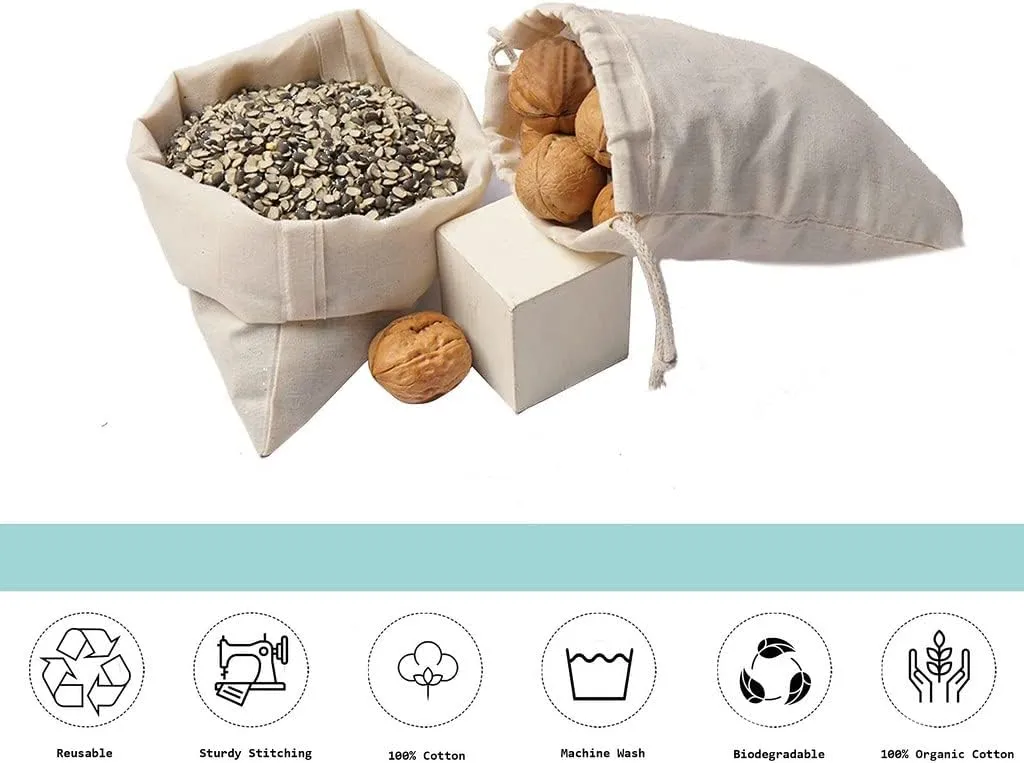 100Pcs 3 x 4 Inches Premium Cotton Muslin Double Drawstring Bags, Reusable Bag Natural Cotton Bags with Drawstring Produce Bags Bulk Gift Bag Jewelry Pouch for Party Wedding Home Storage