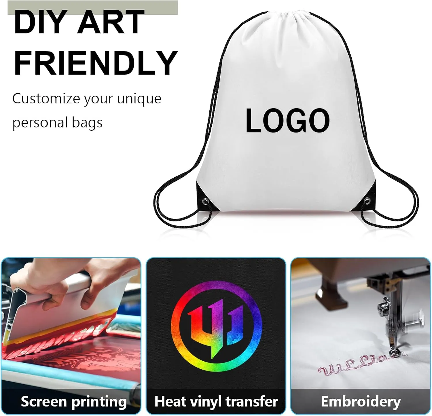 10Pcs Drawstring Backpack Bulk Cinch Bag, Drawstring Bags Polyester for Gym Sports Beach Party Trip (White)
