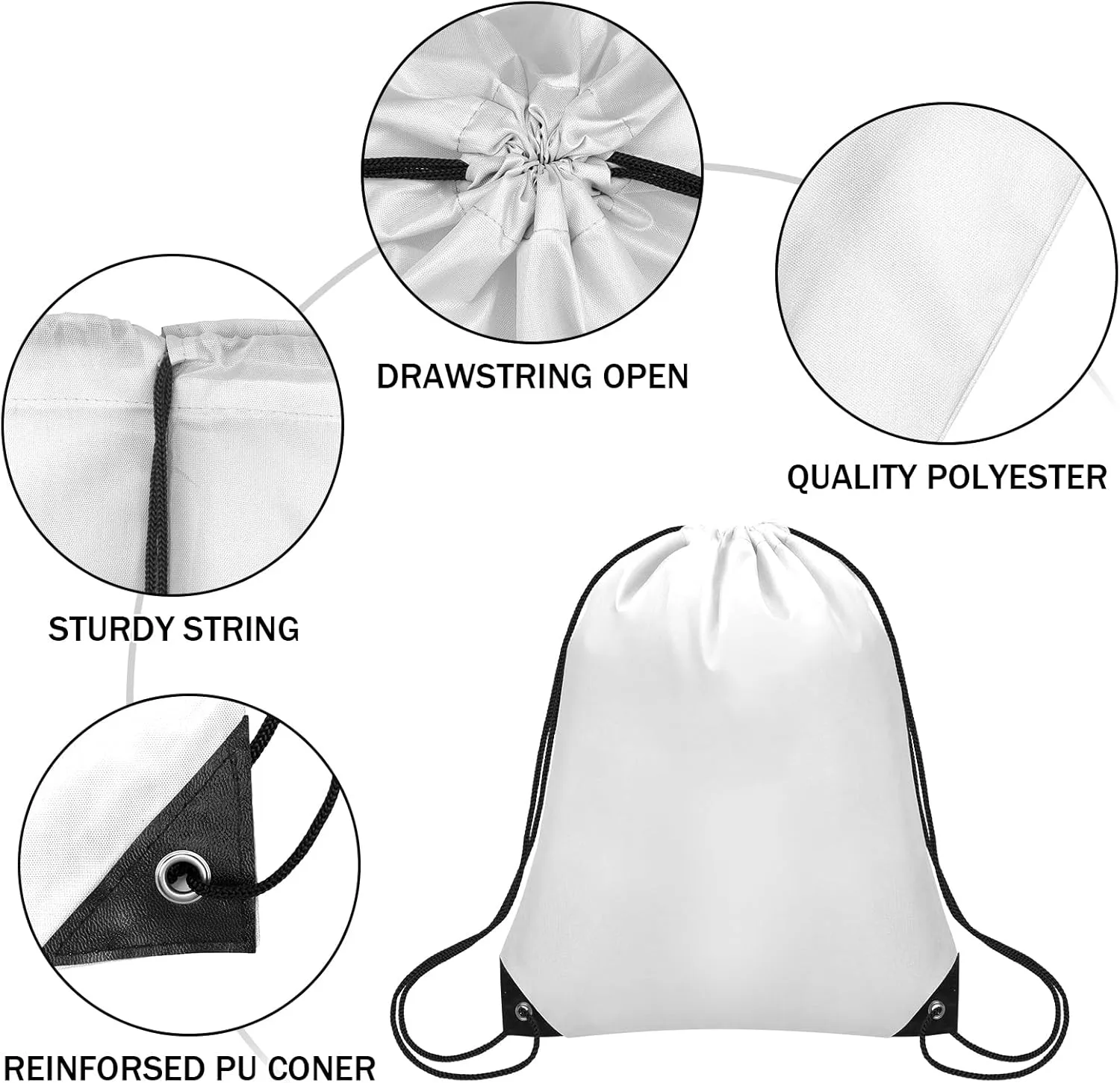 10Pcs Drawstring Backpack Bulk Cinch Bag, Drawstring Bags Polyester for Gym Sports Beach Party Trip (White)