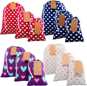 12 pcs Reusable gift bags. Bonus: 15 Gift tags & String. Multipurpose Fabric gift bags. Colorful Gift bags assorted sizes. Birthday Bags, any occasion. 15th Ed.