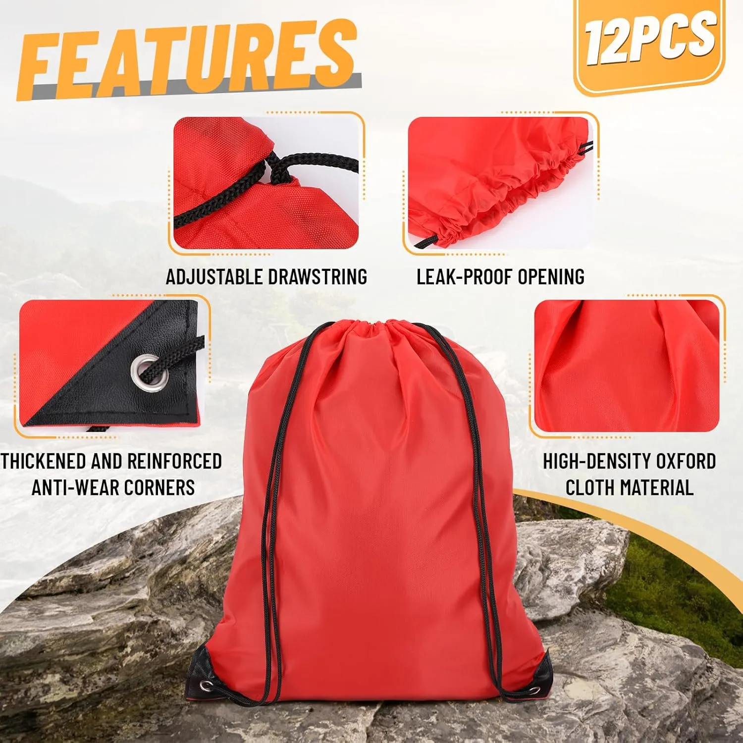 12pcs Drawstring Backpack Bags Bulks, 13.39x16.93inch Sport Cinch Bags Drawstring, Waterproof Draw String Bag for Gym, Large Capacity Bulk Drawstring Bag for Sports Beach Swimming Sackpack, Red