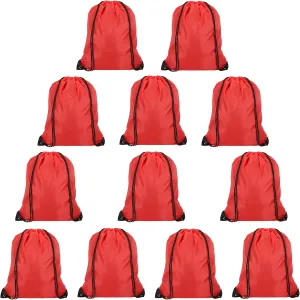 12pcs Drawstring Backpack Bags Bulks, 13.39x16.93inch Sport Cinch Bags Drawstring, Waterproof Draw String Bag for Gym, Large Capacity Bulk Drawstring Bag for Sports Beach Swimming Sackpack, Red
