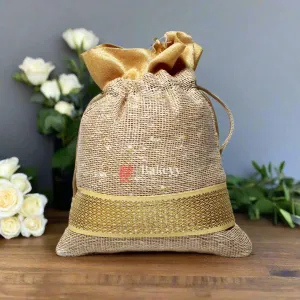 13x14 CM \ 5x6 inch| Elegant Jute  Cream Drawstring Gift Bag | Drawstring Bags | Pack of 10