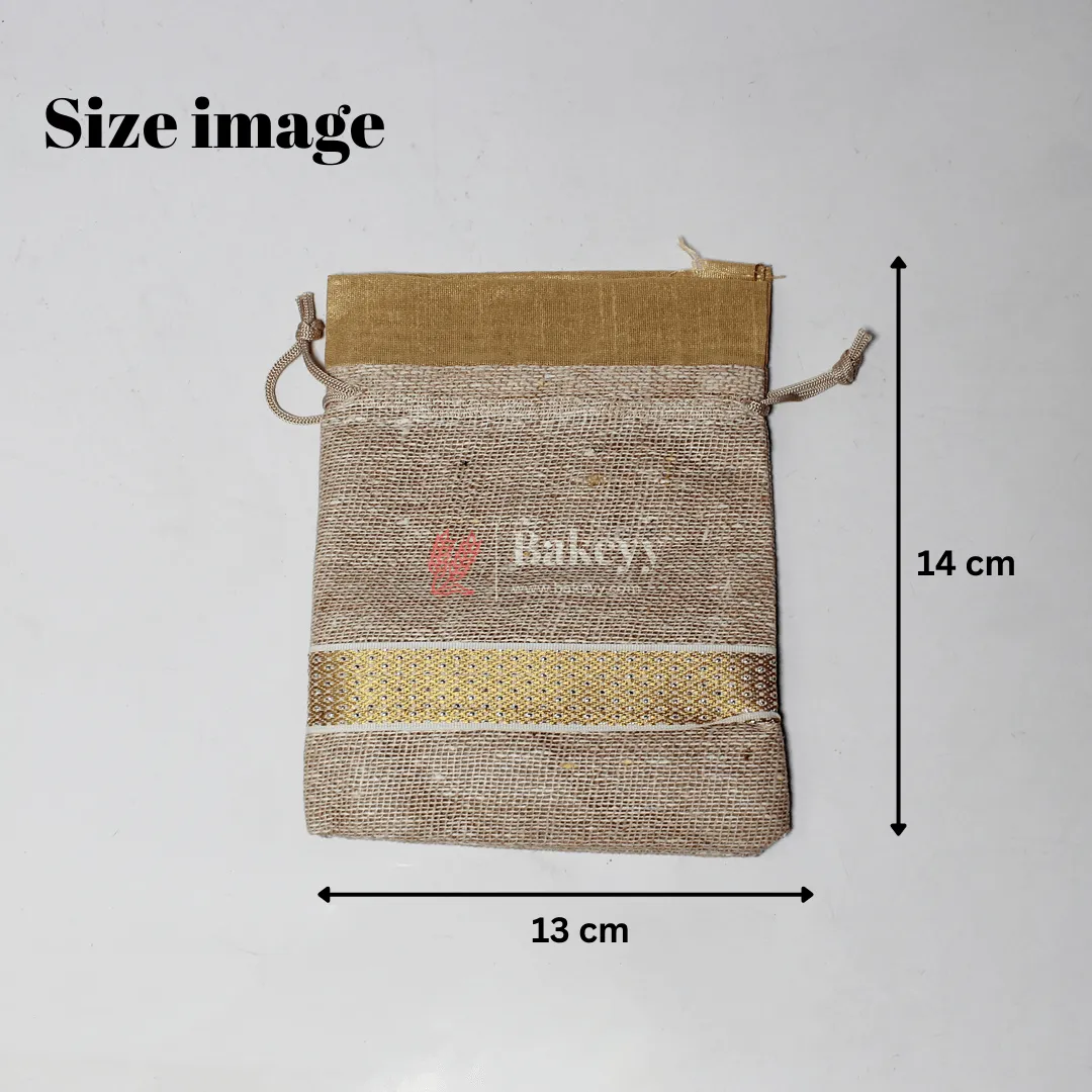 13x14 CM \ 5x6 inch| Elegant Jute  Cream Drawstring Gift Bag | Drawstring Bags | Pack of 10
