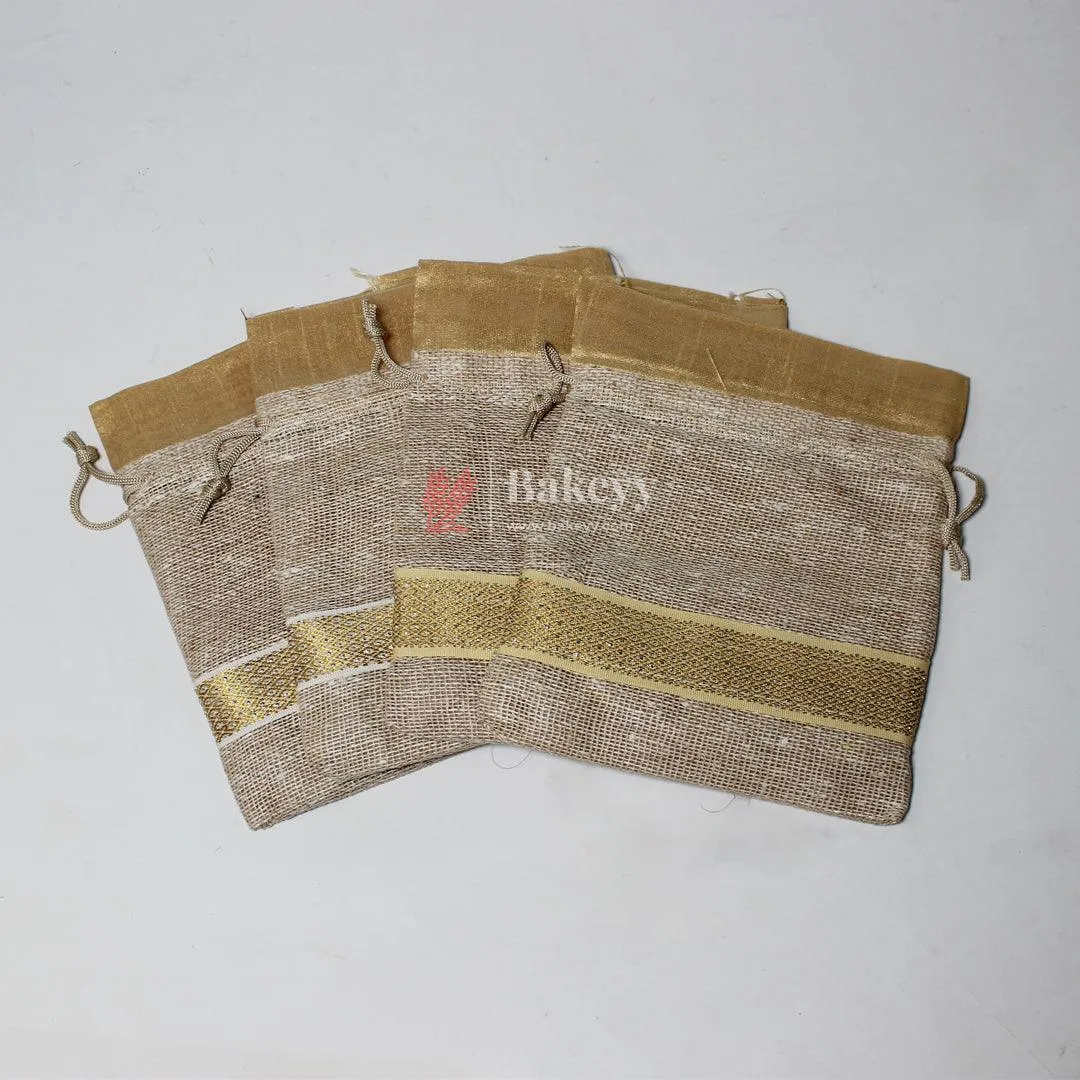 13x14 CM \ 5x6 inch| Elegant Jute  Cream Drawstring Gift Bag | Drawstring Bags | Pack of 10