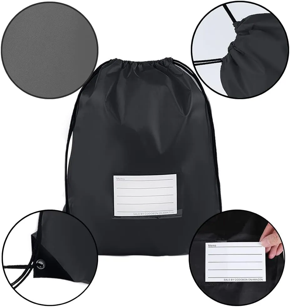 16 Pack Drawstring Bags,Bulk Draw String Backpack, DIY Gym Sports Cinch Bag Sackpack for Women Men, Black
