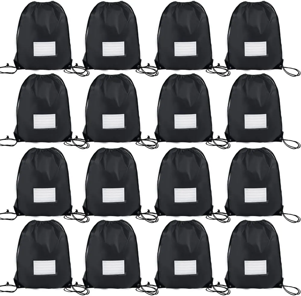 16 Pack Drawstring Bags,Bulk Draw String Backpack, DIY Gym Sports Cinch Bag Sackpack for Women Men, Black