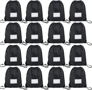 16 Pack Drawstring Bags,Bulk Draw String Backpack, DIY Gym Sports Cinch Bag Sackpack for Women Men, Black