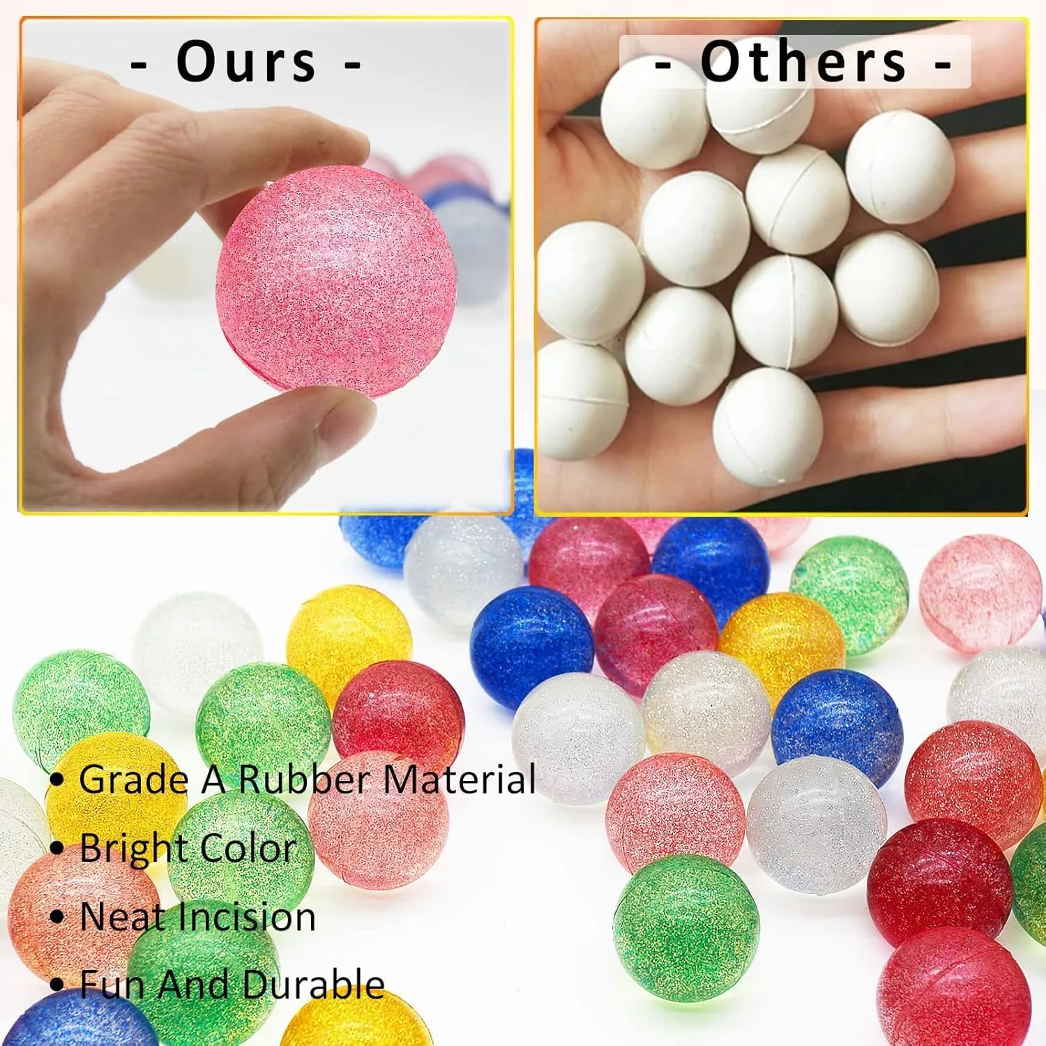 160 Pcs Glitter Bouncy Balls Bulk for Kids, 32mm 8 Colors Rubber Bounce Balls Bulk for Party Favors, Goodie Bag Fillers, Easter Gift Bag Stuffers, Basket Stuffers, Classroom Prizes
