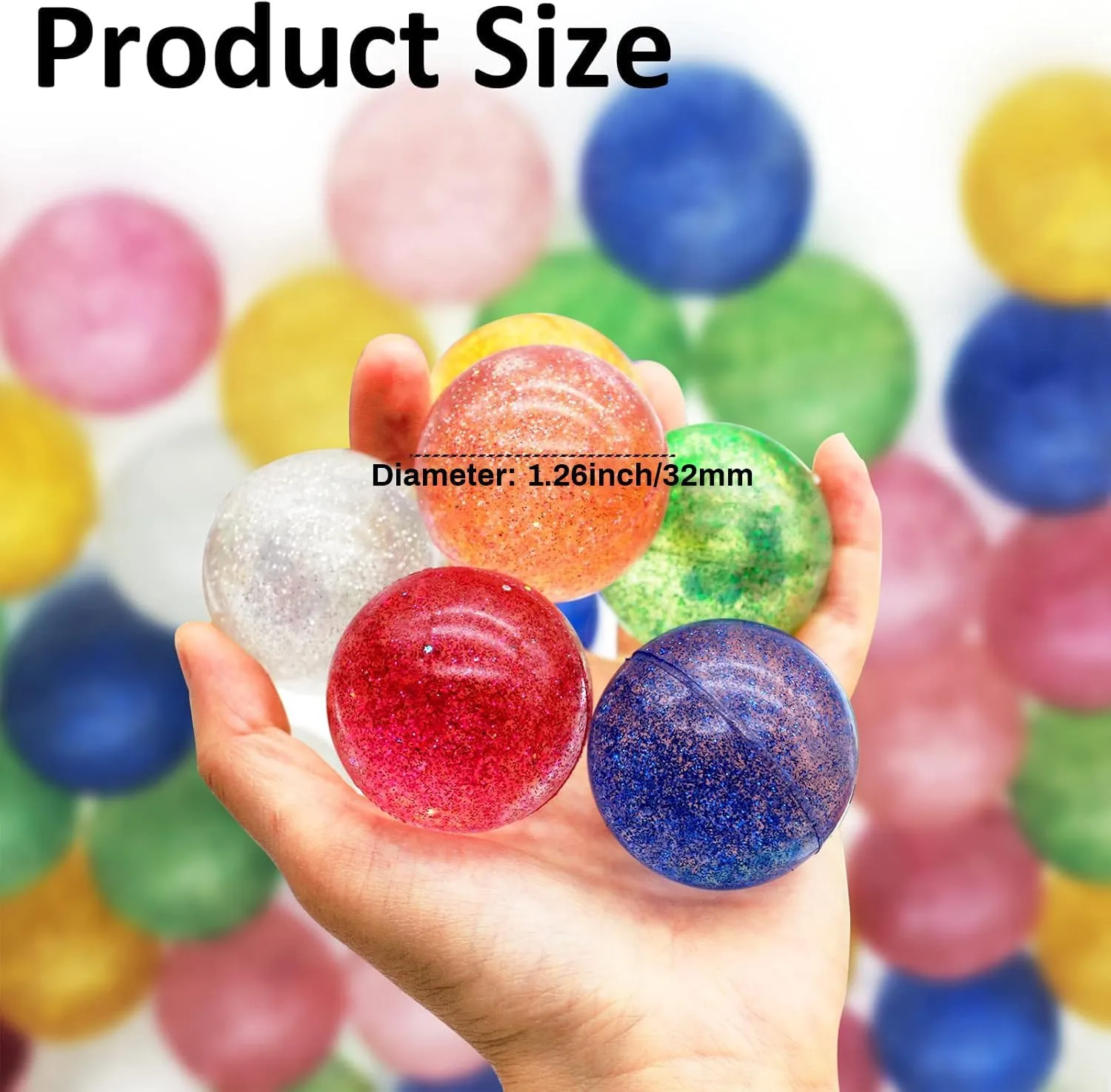 160 Pcs Glitter Bouncy Balls Bulk for Kids, 32mm 8 Colors Rubber Bounce Balls Bulk for Party Favors, Goodie Bag Fillers, Easter Gift Bag Stuffers, Basket Stuffers, Classroom Prizes