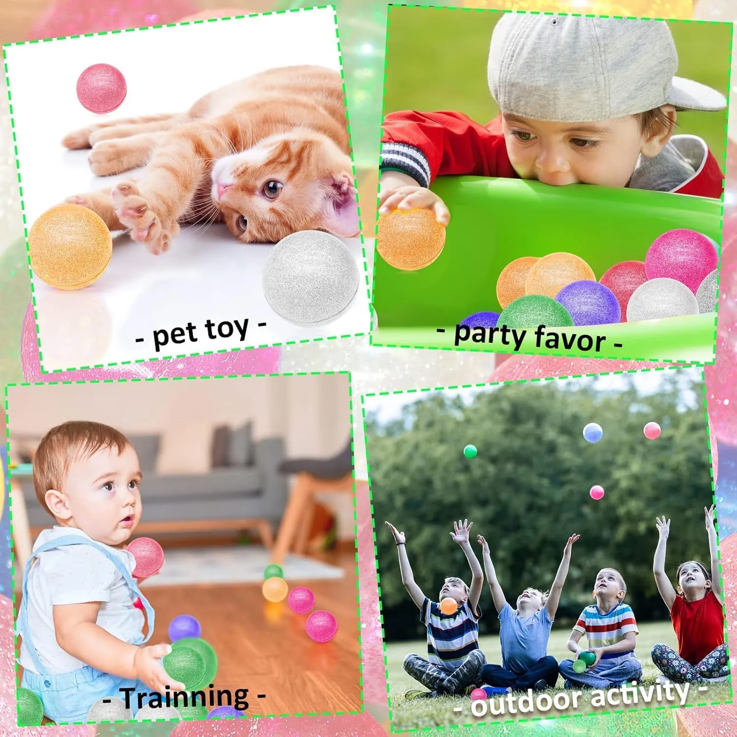 160 Pcs Glitter Bouncy Balls Bulk for Kids, 32mm 8 Colors Rubber Bounce Balls Bulk for Party Favors, Goodie Bag Fillers, Easter Gift Bag Stuffers, Basket Stuffers, Classroom Prizes
