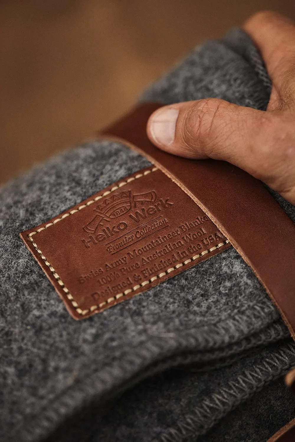 1844 Helko Werk Germany Swiss Army Mountaineer Blanket - 100% Fine Grade Australian Wool - 460 GSM Wool Warm and Durable Premium Quality Australian Made Includes Leather Carrier (Swiss Blanket) #F1150