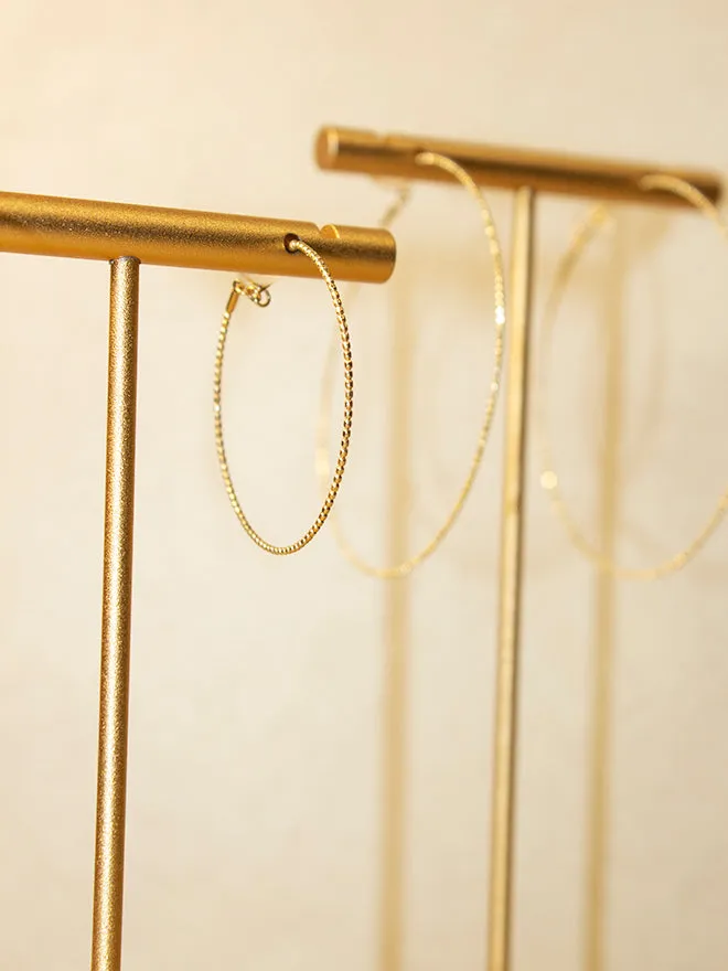 18K Medium Skinny Beaded Hoop Earrings