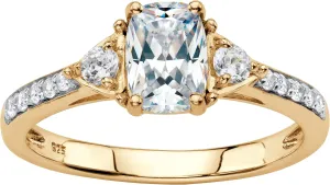 18K Yellow Gold over Sterling Silver Emerald Cut Created Sapphire Promise Engagement Ring
