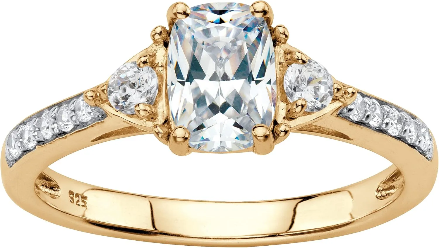 18K Yellow Gold over Sterling Silver Emerald Cut Created Sapphire Promise Engagement Ring