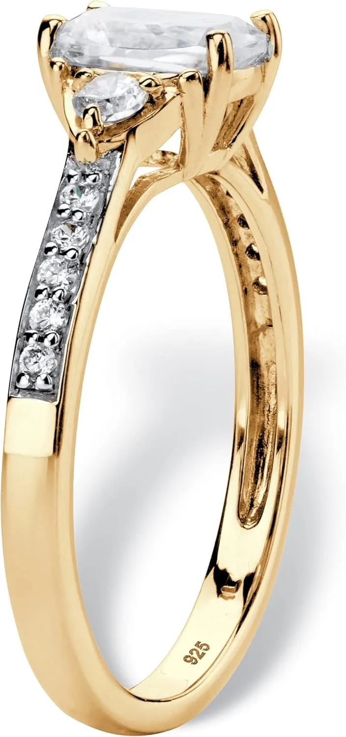 18K Yellow Gold over Sterling Silver Emerald Cut Created Sapphire Promise Engagement Ring