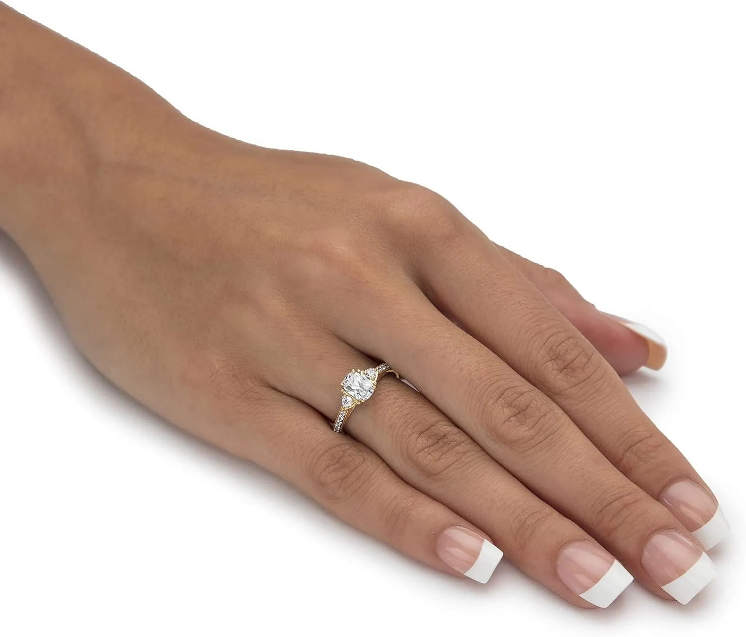 18K Yellow Gold over Sterling Silver Emerald Cut Created Sapphire Promise Engagement Ring
