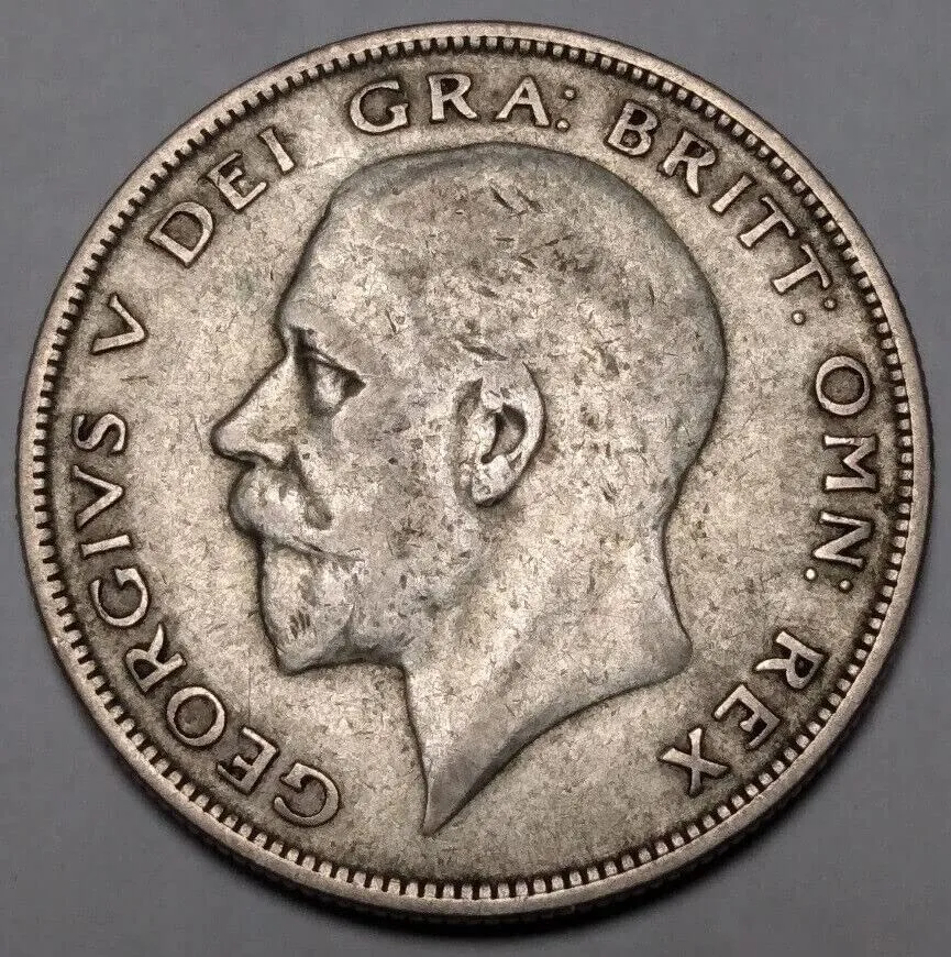 1927-1936 British Half Crown Silver Coin Issued Under King George V. Historical United Kingdom Coin. Half Crown Graded By Seller Circulated/Worn Condition