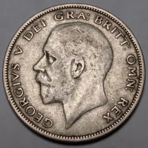 1927-1936 British Half Crown Silver Coin Issued Under King George V. Historical United Kingdom Coin. Half Crown Graded By Seller Circulated/Worn Condition