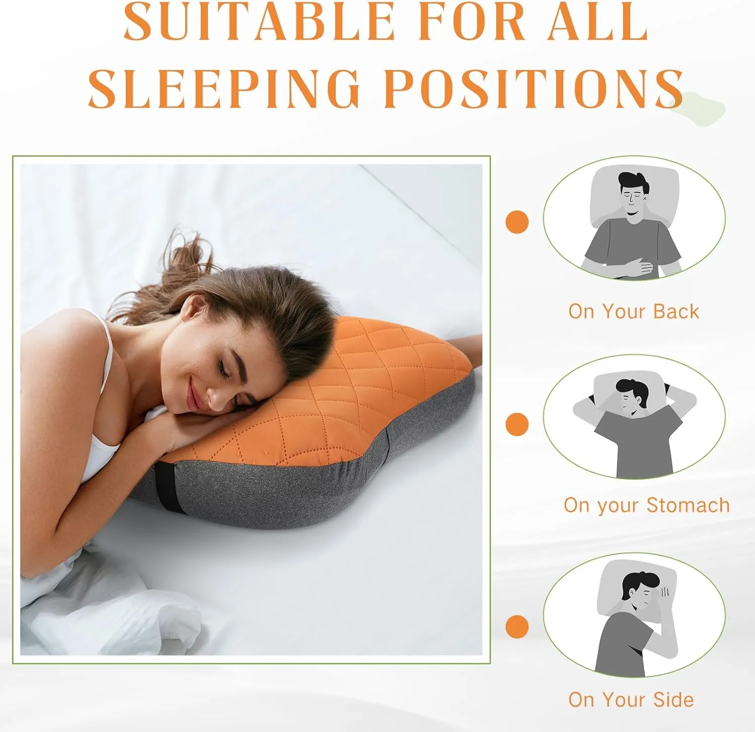 2 Pack Inflatable Travel Camping Pillow with Removable Cover Backpacking Blow up Neck Air Pillow Compressible for Lumbar Support Travel Hiking(Orange,Green)