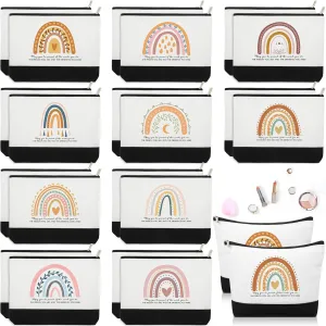 20 Pcs Boho Inspirational Gifts Cosmetic Bags May You Be Proud Gift Pouch Motivational Gift Rainbow Canvas Cosmetic Bag with Zipper Appreciation Makeup Bags for Women Nurse Week Teacher Employee