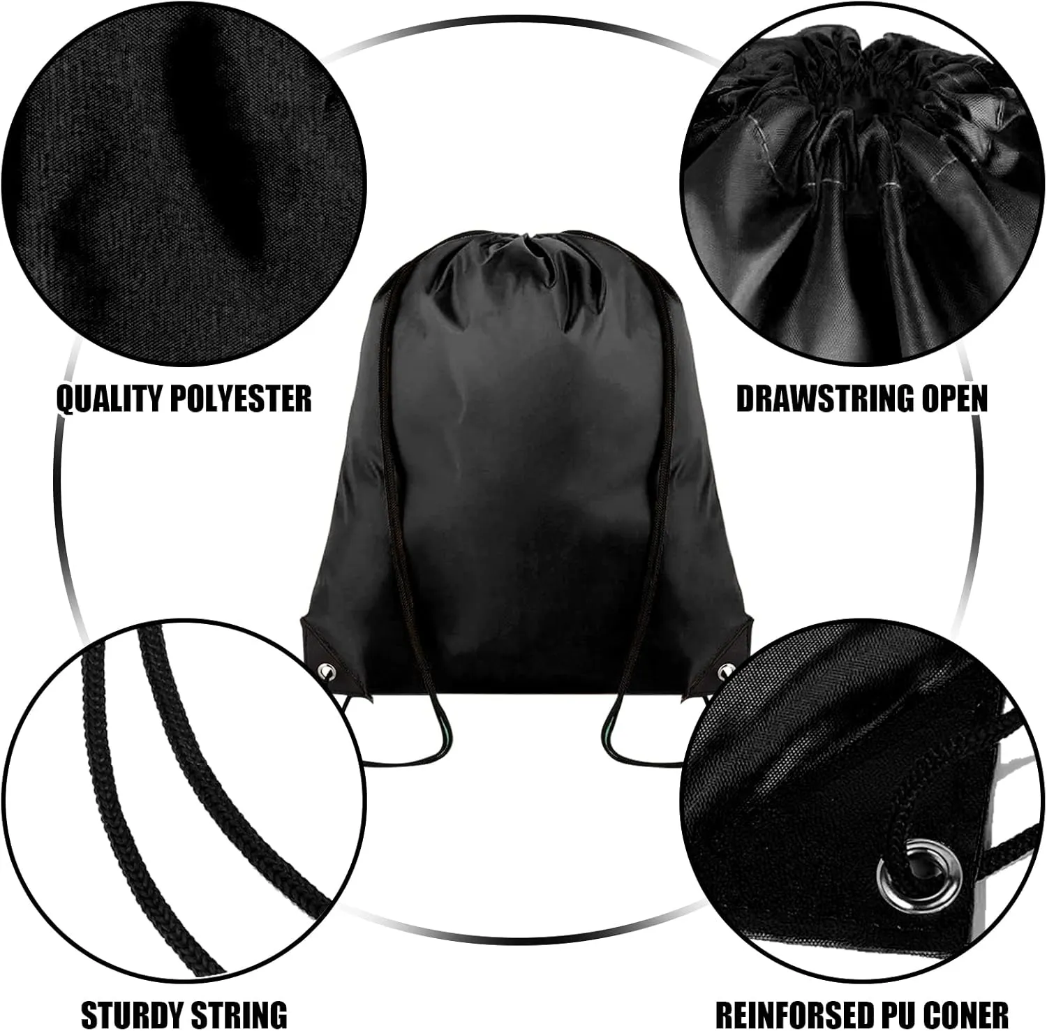 20 Pieces Drawstring Backpack Bulk Cinch Sackpack Ployster Drawstring Bags for Gym Party Trip(Black)