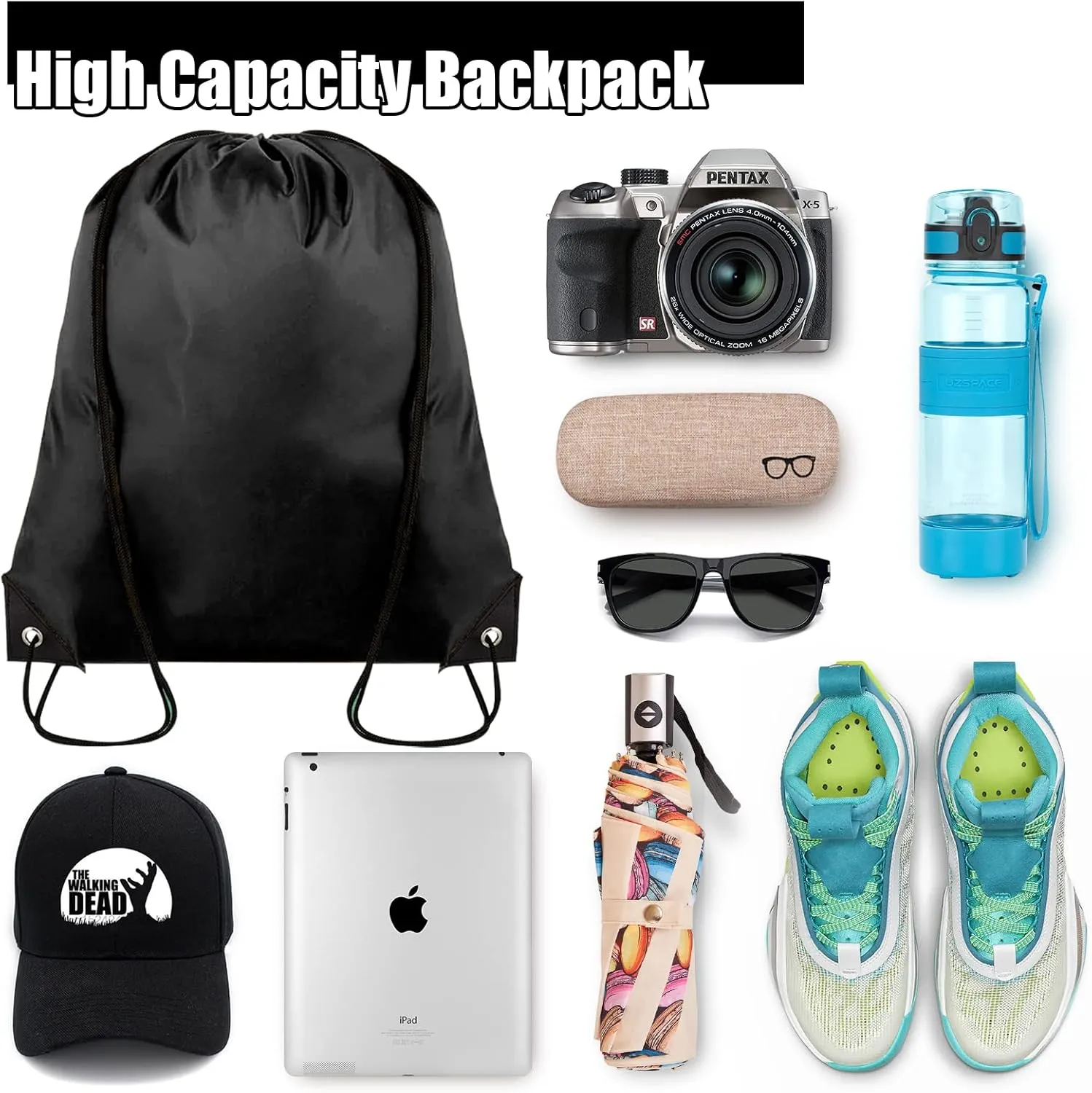 20 Pieces Drawstring Backpack Bulk Cinch Sackpack Ployster Drawstring Bags for Gym Party Trip(Black)