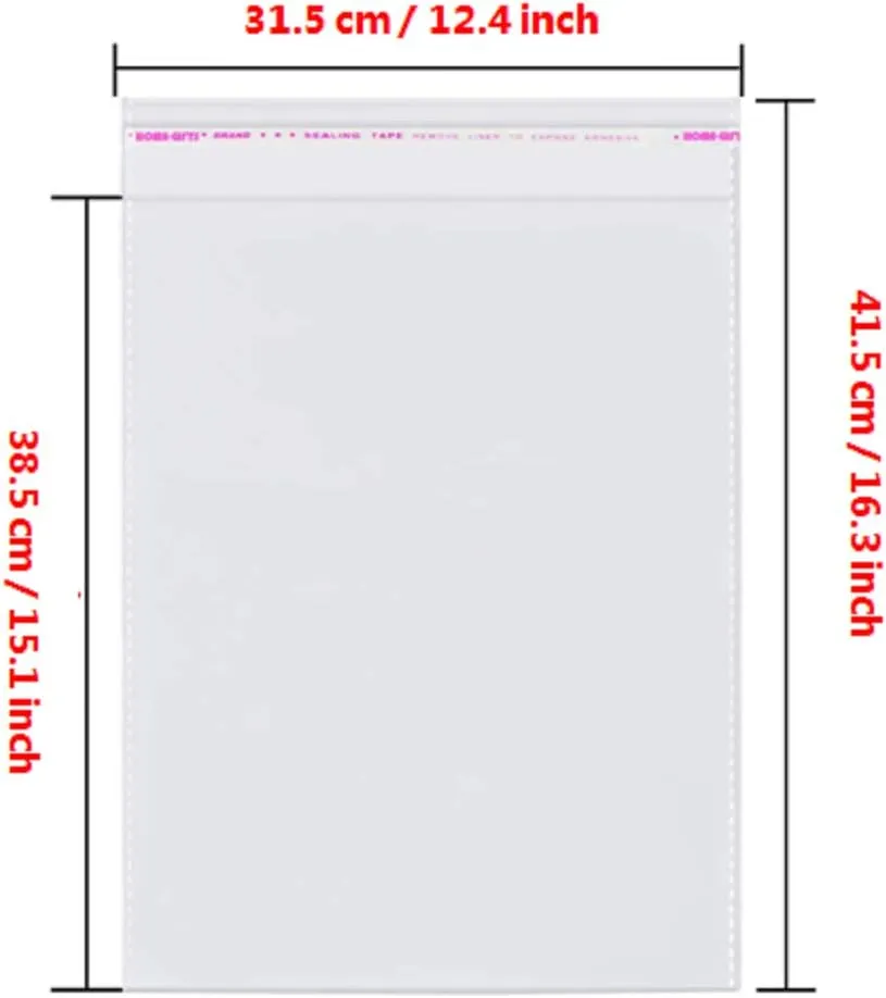 200 Pcs 12" x 15" Self Seal Clear Cellophane Bags Resealable Plastic Apparel Bags Perfect for Packaging Clothing, T-Shirt, Brochure, Prints, Handicraft Gift