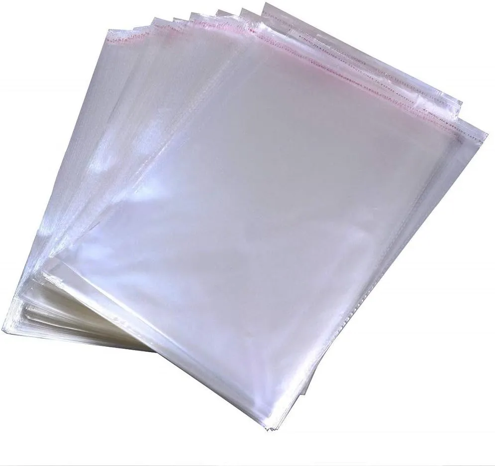 200 Pcs 12" x 15" Self Seal Clear Cellophane Bags Resealable Plastic Apparel Bags Perfect for Packaging Clothing, T-Shirt, Brochure, Prints, Handicraft Gift