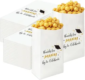200Pcs Thanks for Popping By to Celebrate Popcorn Bag Graduation Treat Paper Bags Grease Resistant Candy Goodie Bags for Class of 2025 Congrats Grad Party Cookie Snack Packing
