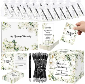 202 Pcs Funeral Guest Book Funeral Favors Set for Memorial Service, Celebration of Life Guest Book 50 Memory Cards with Box 50 Memorial Prayer Cards 50 Ballpoint 50 Bags for Sympathy Gifts