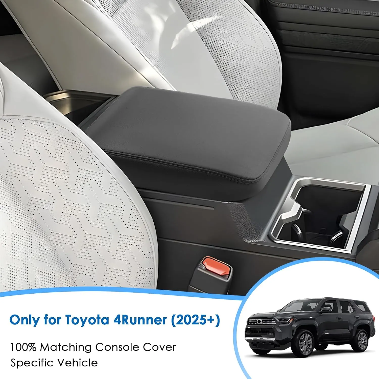 2025 4Runner Center Console Cover for Toyota 4Runner (SR5/TRD Sport/TRD Off-Road/Limited/Platinum/TRD Pro/Trailhunter), Waterproof &Comfy Leather 4Runner Armrest Cover 2025 4Runner Accessories