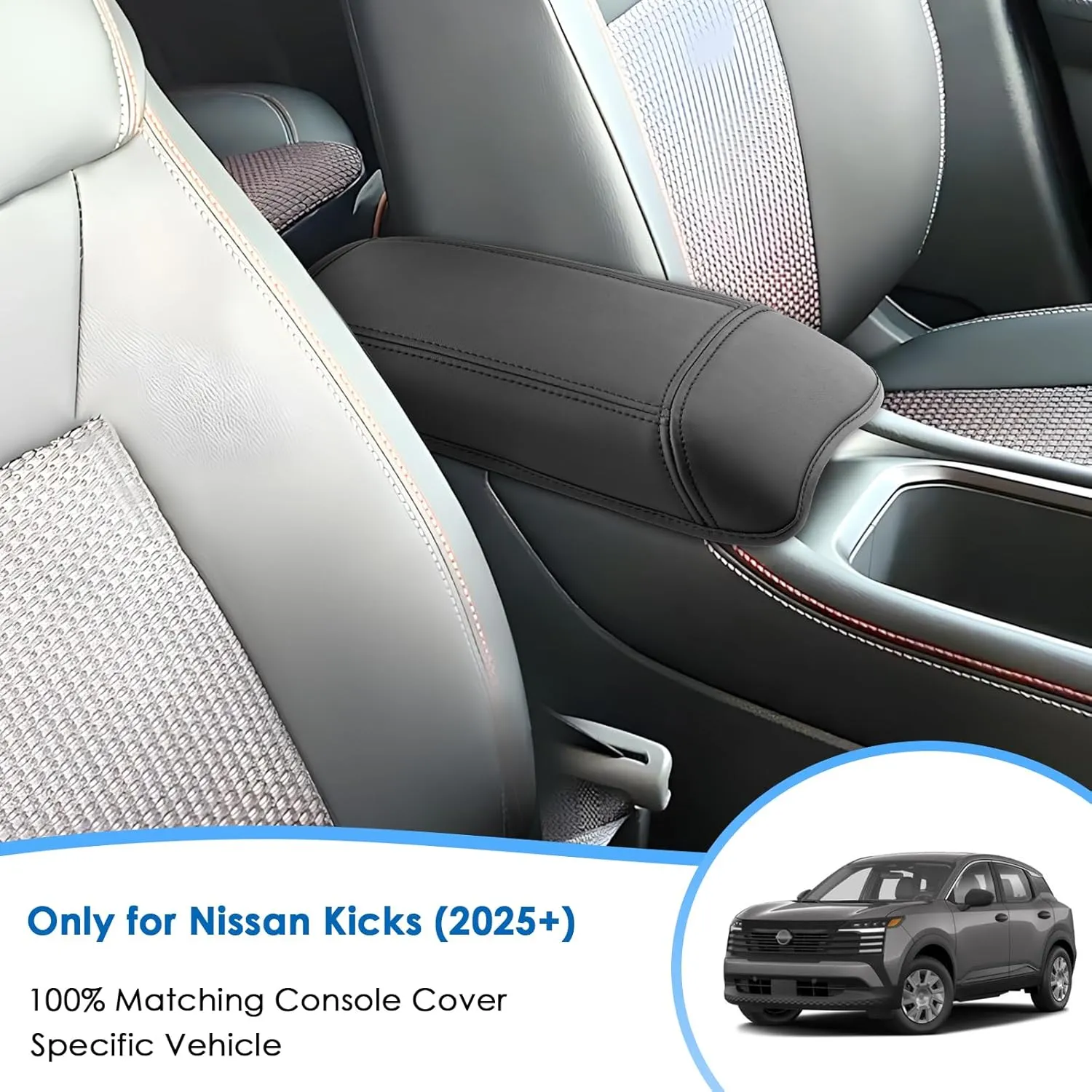 2025 Kicks Accessories Center Console Cover for Nissan Kicks (S/SV/SR), Waterproof &Comfy Leather Kicks Armrest Cover 2025 Kicks Accessories
