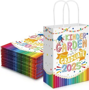 2025 Kindergarten Graduation Gift Bags Graduate 2025 Graduation Cap Patterned Goodie Bags for Graduation Party Supplies