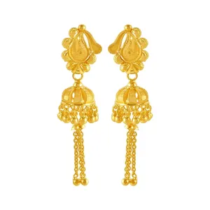 22KT (916) Yellow Gold Jhumka Earrings With Swinging Beaded Chains