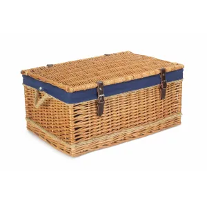 24 Inch Rope Handled Willow Hamper Trunk with Navy Blue Lining